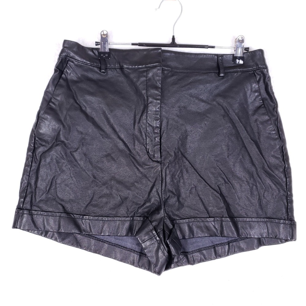 Express Faux Leather‎ Shortie Shorts Women 14 Black Extreme High Rise Night Out